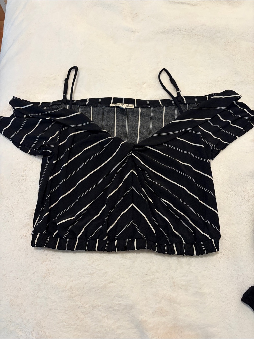 Express Black & White Striped Off-Shoulder Crop Top